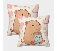 Linda Bebida de roedores - Estilo de Dibujos Animados Chibi Fundas Cojines para Sofá 2 Piezas Arte Funda De Almohada Decorativo para Sala Throw Cojín Cama Hogar Coche 45x45cm