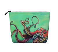 Linda bolsa de aseo de viaje versátil con diseño de pulpo, bolsa de maquillaje de cáñamo falso, multiusos, organizador de accesorios cosméticos, Black, Talla única