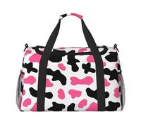 Linda bolsa de lona con estampado de vaca negra y rosa para viajes, bolsa de viaje de fin de semana durante la noche, bolsas de gimnasio para mujeres y hombres, bolsa de viaje de artículos personales