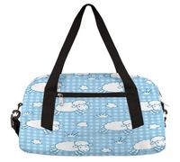 Linda bolsa de lona de baile de oveja de cordero para niñas, a cuadros azules, pequeña bolsa de viaje para fin de semana, bolsa de viaje para gimnasia, bolsa de deporte, Lindo cordero oveja, 18.4L x