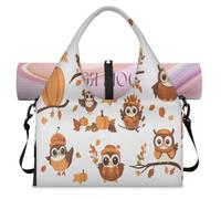 Linda bolsa de lona deportiva con diseño de búhos otoñales con compartimento para zapatos, para fin de semana, para la noche, para gimnasio, yoga, viajes, color, L, Bolsa de viaje