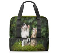 Linda bolsa de lona deportiva con diseño de cachorro atigrado para mujeres, hombres y niños, lindas bolsas de fin de semana para pasar la noche, bolsas húmedas separadas de 21 L para viajes, gimnasio,