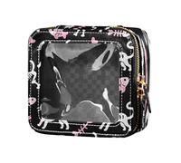 Linda bolsa de maquillaje de dibujos animados con esqueleto de peces blancos, transparente, pequeña bolsa de maquillaje para bolso de maquillaje organizador para mujeres
