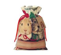 Linda bolsa de regalo de lino con cordón de Navidad de conejillos de indias adecuada para embalaje de regalo de cumpleaños de Navidad