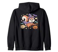 Linda Bruja Ardilla de Halloween en Escoba con murciélagos y Calabaza Sudadera con Capucha