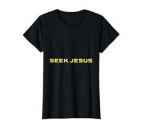 Linda Busca a Jesús, Pero Primero déjame agradecer a Dios, Cristiano Camiseta gráfica económica, Mujer, Negro, XL