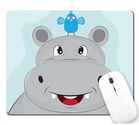 Linda Cabeza De Hipopótamo De Dibujos Animados con Un Pajarito. Alfombrilla De Ratón Portátil Alfombrillas De Mouse Antideslizante Alfombrilla para Ratón para Hogar Juego Ordenador 25X30Cm