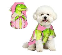 Linda camisa hawaiana de dinosaurio L para perros pequeños, bonito traje de playa de verano para cachorros, ropa suave y transpirable para gatos con botones