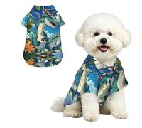 Linda camisa hawaiana de dinosaurio S para perros pequeños, bonito traje de playa de verano para cachorros, ropa suave y transpirable para gatos con botones