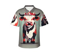 Linda camisa hawaiana de manga corta con botones para hombre, con estampado de vaca y bolsillos, perfecta para verano, playa y vibraciones tropicales, Negro, S