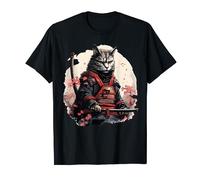 Linda camisa japonesa de gato samurái tatuaje 2023 Kawaii Ninja Cat Camiseta