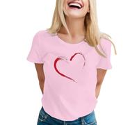 Linda camiseta de manga corta con cuello redondo para mujer para el día de San Valentín Top amarillo Mujer, Rosa., XXL