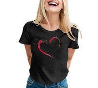 Linda camiseta de manga corta con cuello redondo para mujer para el día de San Valentín Top amarillo Mujer, Negro , L
