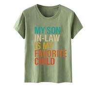 Linda camiseta de manga corta con texto en inglés "My Son in Law is My Favorite Child" para mujer, para entrenamiento, verano, ajuste holgado, de moda, casual, para salir, cuello redondo, para mujer