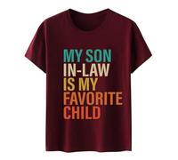 Linda camiseta de manga corta con texto en inglés "My Son in Law is My Favorite Child" para mujer, para entrenamiento, verano, ajuste holgado, de moda, casual, para salir, cuello redondo, para mujer