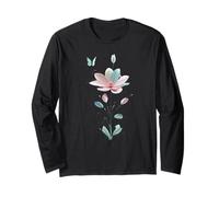 Linda Camiseta Divertida de Flores con Mariposa Unisex para Hombres y Mujeres Manga Larga