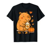 Linda Capibara Café Calabaza Especias Kawaii Otoño Vibes Niñas Camiseta