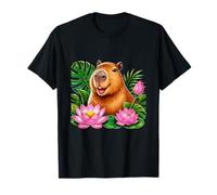 Linda Capibara con Flores De Loto Estética Tropical Camiseta