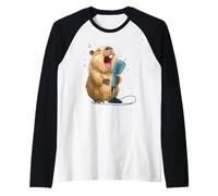 Linda Capibara de Karaoke con micrófono para Cantante Divertido Camiseta Manga Raglan