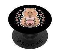 Linda Capybara Beber Bubble Tea Capy Animal Lover PopSockets PopGrip Adhesivo
