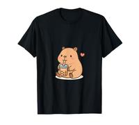 Linda Capybara Kawaii Anime Bebiendo Bubble Tea Lover Girls Camiseta