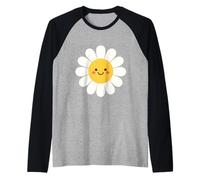 Linda Cara de Flor de Margarita Feliz Camiseta Manga Raglan