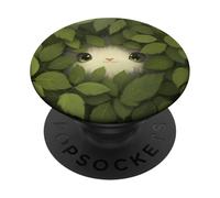 Linda Cara de Gato Mirando a través de Hojas Verdes PopSockets PopGrip Adhesivo