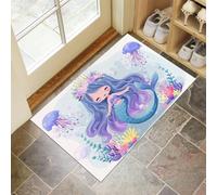 Linda Caricatura Felpudo De Entrada, Azul Claro 45 X 75 Cmalfombra para Puerta, Felpudo Absorbente, La Sirenita Alfombrilla Antideslizante para Recibidor, Pasillo, Cocina, Dormitorio
