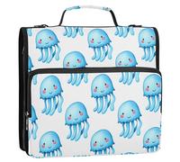 Linda carpeta con cremallera de medusas azules con anillas en D, organizador expandible con correa para el hombro y asa, carpetas de 3 anillos para cartera y funda