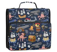 Linda carpeta de archivos con cremallera con temática pirata, con anillas en D, organizador expandible con correa para el hombro y asa, carpetas de 3 anillos para cartera y funda