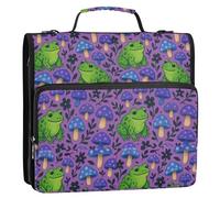 Linda carpeta de rana con cremallera, anillas en D, organizador expandible con correa para el hombro y asa, carpetas de 3 anillos para cartera y funda