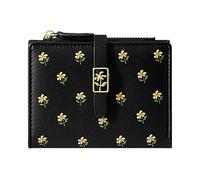 Linda cartera para niñas y mujeres, PU, dos bolsillos de flores plegados con tarjetero, estrecho, corto, S, monederos para mujer (negro, talla única)