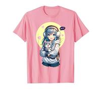 Linda chica anime con un gato para amante de los gatos Kawaii Camiseta