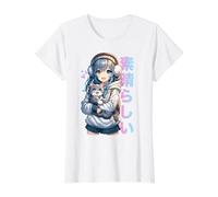 Linda Chica Anime con un Gato para Amante de los Gatos Kawaii Otaku Manga Camiseta gráfica económica, Mujer, Blanco, XS