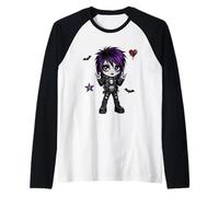 Linda Chica gótica Pelo púrpura Rock Signo EMO Arte Punk Camiseta Manga Raglan