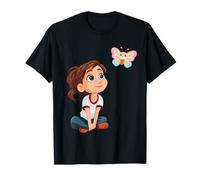 Linda Chica Joven con Mariposa Divertido diseño Unisex para Camiseta Camiseta