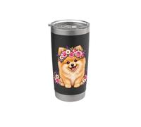 Linda corona de flores de cachorro de pomerania adorable perro floral Vaso térmico de acero inoxidable de doble pared