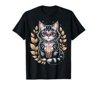 Linda corona floral de té de burbujas de gato Camiseta