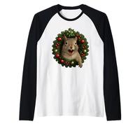 Linda Corona navideña de Ardilla navideña Camiseta Manga Raglan