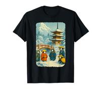 Linda escena de pueblo nevado pingüino japonés Camiseta