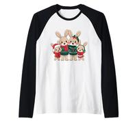 Linda Escena navideña de la Familia del Conejo de Navidad Camiseta Manga Raglan