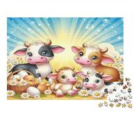 Linda Familia de Vacas Puzzles 1000 Piezas Papel Reciclado para Adultos Puzzle para Adultos Juego Familiar Divertido Juego Educativo con desafío para Hombres y Mujeres 52x38cm/1000pcs