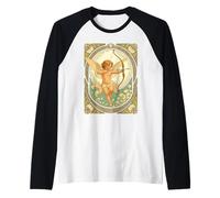 Linda Figura de querubín con Flores Art Nouveau Camiseta Manga Raglan