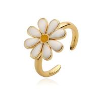 Linda flor de margarita anillo abierto ajustable para mujeres dulces 14k colorido esmaltio hipoalergénico declaración expansible banda de la banda del dedo del dedo ajuste de los regalos modernos