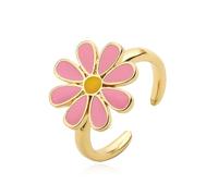 Linda flor de margarita anillo abierto ajustable para mujeres dulces 14k colorido esmaltio hipoalergénico declaración expansible banda de la banda del dedo del dedo ajuste de los regalos modernos