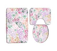 Linda Flores Colorida De Primavera, Acuarela, Boho, Hojas De Flores Silvestres, Rojo Violeta, Planta De Naturaleza De Moda Alfombras De Baño 3 Piezas, Felpudo Decorativas Alfombra De Contorno