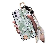 Linda funda cruzada compatible con Apple iPhone XR fundas para teléfono con correa de muñeca, cordón de apoyo de silicona suave a prueba de golpes, funda protectora para iPhone XR (dinosaurio verde)