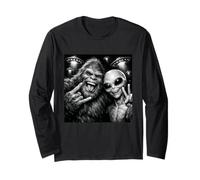 Linda Gran Sonrisa Bigfoot Alien Selfie Divertido Clásico Conspiración Manga Larga