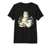 Linda ilustración de búho con Tazas de té Vintage apiladas Camiseta Premium