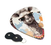 Linda jirafa con lentes de sol de colores divertidas, púas de guitarra, 6 piezas, púas de celuloide de 0.96 mm de grosor con soporte de púas de cuero, púa de guitarra personalizada para bajo